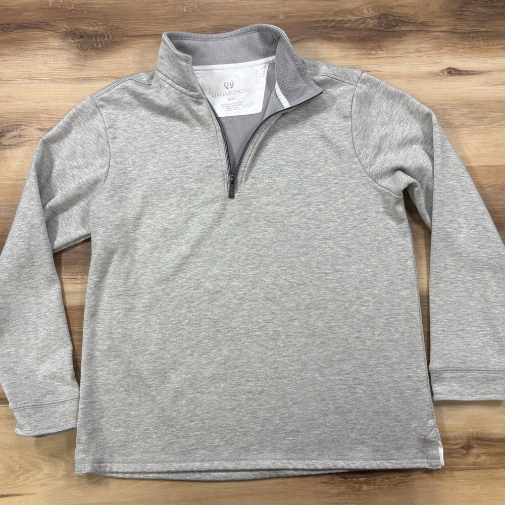 Magaschoni Quarter Zip Pullover Mens Medium Minimalist Modal Blend Gray Casual